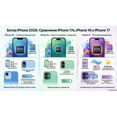iPhone 17e, 16 и 17. Стоит ли переплачивать за флагман?